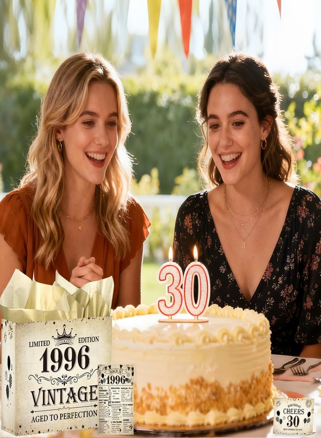 Wxiben حقيبة هدايا عيد الميلاد الثلاثين من Wxiben - زينة عيد ميلاد الثلاثين للنساء والرجال، حقيبة تغليف هدايا عتيقة بمقابض مناديل ورقية، ملصق بطاقة تهنئة، مستلزمات ديكور حفلات مستوحاة من عام 1996 - Image 5